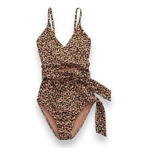 Aerie Leopard Print Wrap One Piece Swimsuit.